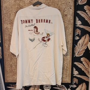 Vintage Tommy Bahama Silk Cream Button-Up Shirt with Embroidered Logo
